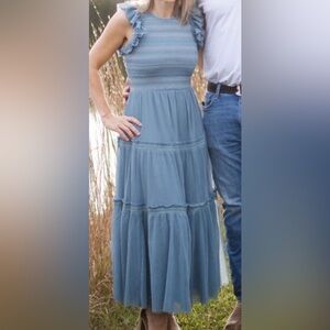 Anthropologie smocked ruffle midi dress